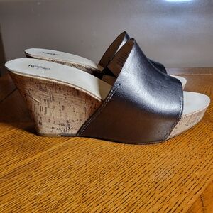 Mossimo Supply Co. Silver-Gray and Tan Cork Wedge Sandals Sz 9